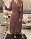 Ready To Wear Brown Soft Georgette Thread Work Pant Suit With Dupatta