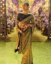 Ready To Wear Antique Gold Soft Twill Net Dori Embroidery Saree With Blouse