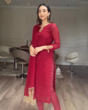 Designer Red Straight Kurta Pant Set with Dupatta