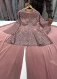 Exclusive Dusty Pink Sequence Work Embroidery Palazo Suit With Dupatta