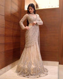 Ready To Wear Champagne Gold Butterfly Net Embroidery Lehenga Saree With Blouse