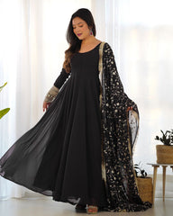 Ready To Wear Black Faux Georgette Sequence Work Anarkali Gown With Dupatta