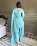 Ready To Wear Sky Blue Crunchy Silk Embroidery Farshi Salwar Suit With Dupatta