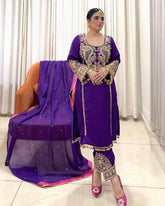 Ready To Wear Purple Soft Georgette Kurti Pant With Dupatta
