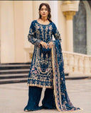Exclusive Red And Blue Soft Georgette Embroidery Palazo Kurti With Dupatta