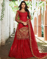Designer Red Embroidered Lehenga Choli with Dupatta