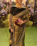 Ready To Wear Antique Gold Soft Twill Net Dori Embroidery Saree With Blouse