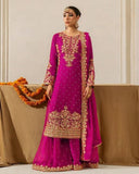 Exclusive Pink Black Blue Purple Soft Georgette Embroidery Palazo Kurti With Dupatta
