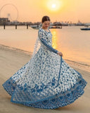 Premium White Soft Georgette Embroidery Gown Set With Dupatta