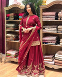 Ready To Wear Maroon Chinon Silk Palazo Kurti With Dupatta