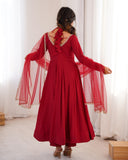 Premium Maroon Chanderi Roman Silk Embroidery Anarkali Suit With Dupatta