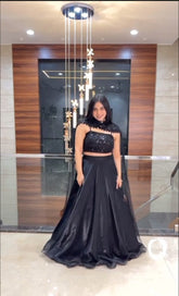 Designer Black Satin Silk Sequence Work Lehenga Choli With Dupatta