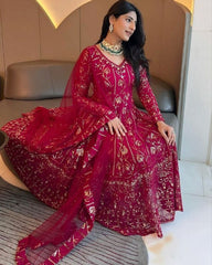 Ready To Wear Rose Pink Faux Georgette Sequence Work Anarkali Suit With Dupatta