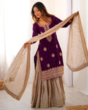 Premium Purple Premium Chinon Silk Embroidery Gharara Suit With Dupatta
