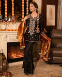 Exclusive Black Chinon Silk Embroidery Gharara Suit With Dupatta