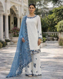 Ready To Wear White Fendy Silk Embroidery Farshi Salwar Kurti With Dupatta