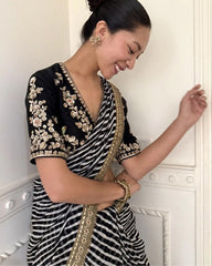 Exclusive Black Soft Georgette Embroidery Saree With Blouse