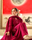 Ready To Wear Deep Rose Pink Pure Natural Crep Silk Embroidery Plazzo Kurti With Dupatta