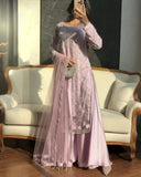 Exclusive Pink Sky Black Soft Net Embroidery Palazo Kurti With Dupatta