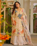 Ready To Wear Multicolor Soft Taby Organza Silk Embroidery Kurti Palazo With Dupatta