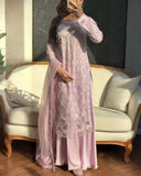 Exclusive Pink Sky Black Soft Net Embroidery Palazo Kurti With Dupatta