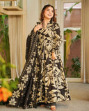 Ready To Wear Black Maslin Cotton Embroidery Anarkali Palazo With Dupatta
