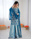 Premium Blue Premium Soft Georgette Embroidery Lehenga Kurti With Dupatta