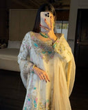 Ready To Wear White Soft Georgette Embroidery Sharara Kurti With Dupatta