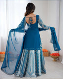 Premium Blue Premium Soft Georgette Embroidery Lehenga Kurti With Dupatta