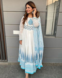 Premium White Heavy Faux Georgette Embroidery Gown Set With Dupatta