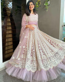 Designer Mauve Net Embroidery Work Lehenga Choli With Dupatta