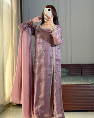 Ready to Wear Premium Dusty Pink Jimmy Silk Suit Set With Embroidery Thread & Hand Work