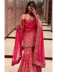 Ready To Wear Gajari Pure Georgette Embroidery Work Gharara Suit With Dupatta