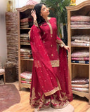 Ready To Wear Maroon Chinon Silk Palazo Kurti With Dupatta