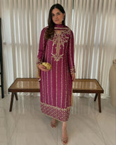 Ready To Wear Pink Natural Crep Silk Embroidery Kurti Pant With Dupatta