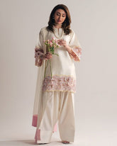 Ready To Wear White Natural Crep Silk Embroidery Farshi Salwar Kurti With Dupatta