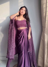 Elegant Wine Purple Sequins Lehenga Choli with Dupatta 👗✨