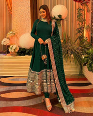 Exclusive Orange Yellow Green Purple Black Silk Embroidery Anarkali Suit With Dupatta