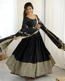 Premium Black Grey Chinon Silk Embroidery Anarkali Suit With Dupatta