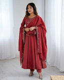 Premium Maroon Pure Roman Shimmer Chanderi Silk Anarkali Suit With Dupatta
