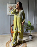 Exclusive Yellow Green Rayon Cotton chikankari Palazo Kurti Set