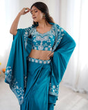 Premium Rama Premium French Crep Embroidery Western Dhoti Choli With Shrug