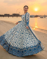 Premium White Soft Georgette Embroidery Gown Set With Dupatta