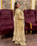 Exclusive Beige Gold Soft Georgette Zari Embroidery Palazo Kurti With Dupatta