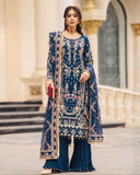 Exclusive Red And Blue Soft Georgette Embroidery Palazo Kurti With Dupatta