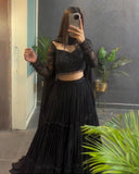 Exclusive Black Heavy Georgette Embroidery Lehenga Blouse With Dupatta