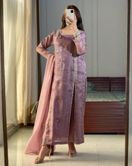 Ready to Wear Premium Dusty Pink Jimmy Silk Suit Set With Embroidery Thread & Hand Work