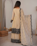 Premium Cream Premium Soft Georgette Embroidery Frock Palazo With Dupatta