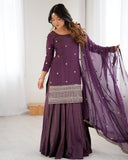 Ready To Wear Purple Pure Roman Shimmer Chanderi Silk Lehenga Kurti With Dupatta