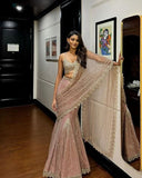 Exclusive Butterfly Net Rose Gold Ready To Wear Lehenga Saree With Blouse